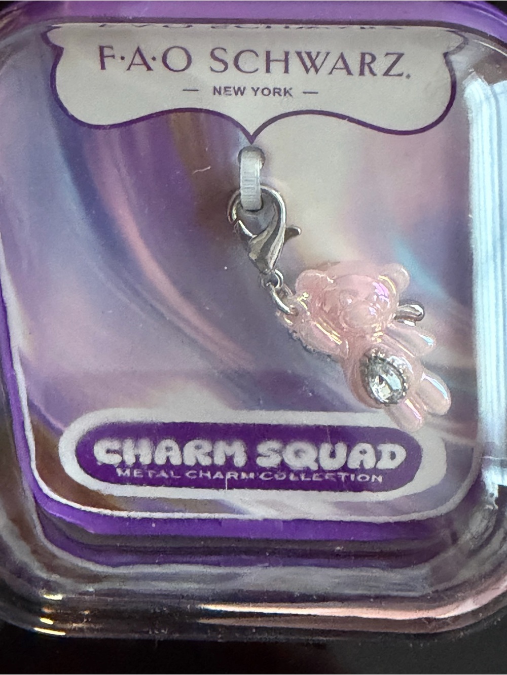 FAO Schwarz Pink Bear Charm with Sparkling Accent